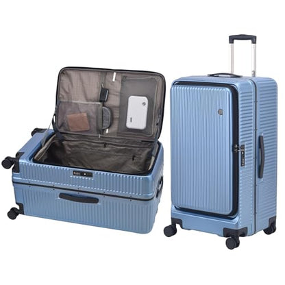 Kaleenie 29 Inch Aluminum Checked Luggage with Side Opening Zipper, Lightweight Hardshell ABS+PC Suitcase with TSA Lock, 360° Universal Wheels, Blue - color: Dark Blue, size: 29 Inch