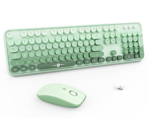 Sage Green Wireless Keyboard and Mouse Combo, Creamy Bubble Keyboard with Round Keys, 2.4GHz Cute Typewriter Style Full Size Mint Green Keyboard with Number Pad for PC Laptop Desktop - color: Sage Green