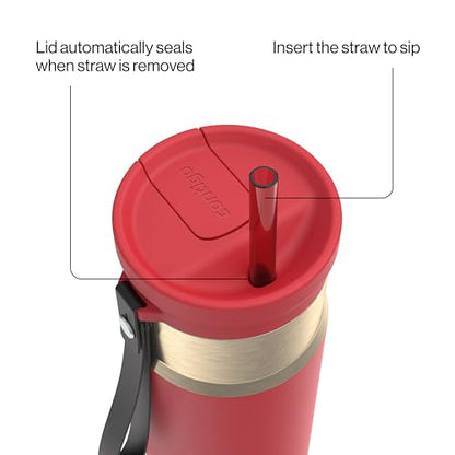 Contigo SnapSeal 709.8ml(24온스) 스테인리스 스틸 진공 단열 물병, 누출 방지 자동 닫힘 뚜껑, 휴대용 스트랩 및 재사용 가능한 빨대, BPA 프리 및 납 프리, 식기세척기 사용 가능 - color: Goji Berry 샴페인, size: 24온스