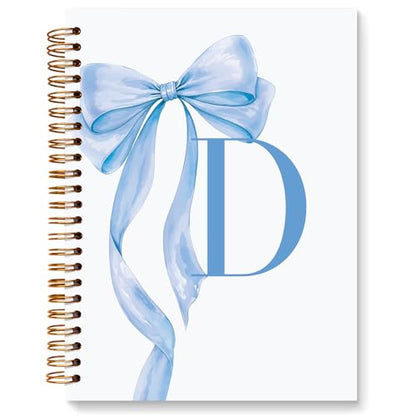 JXREQ Coquette Blue Bow Personalized Notebook, Initial Letter D Monogram Journal, Preppy Girly Ribbon Bow Journal, Monogrammed Gifts for Women, Aesthetic Spiral Notebook 5.5x8.3 - color: D Blue
