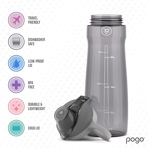 Pogo BPA-Free Tritan Plastic Water Bottle with Chug Lid, 32 Oz, Grey - color: Grey, size: 32 Ounces