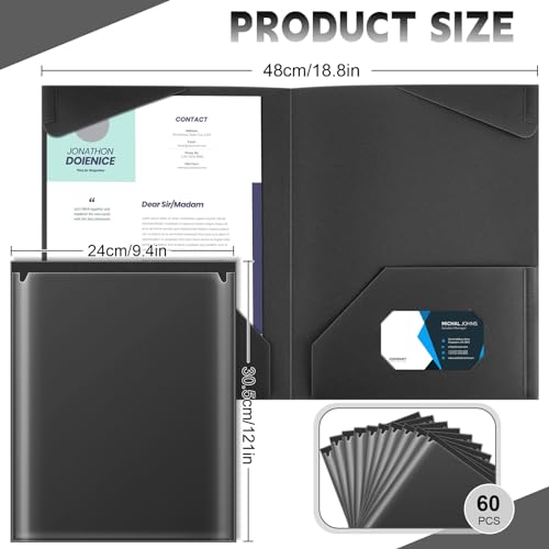 Henoyso 60 Pack Plastic Folders with Clear Front Pockets Bulk Heavy Duty File Folders with 2 Pockets and Card Slot for Student Teacher Back to School Supplies Office Presentation (Black) - color: Black