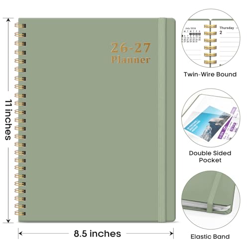 Planner 2026-2027, 8.5" x 11" Weekly and Monthly Academic Year Planner Calendar, July 2026 - June 2027, Hardcover Large School Planning Agenda With Tabs, Perfect for School & Office Supplies, A4, Green - color: A-Green, size: A4(8.5"x11")