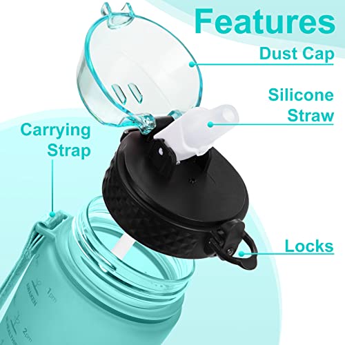 24 OZ Motivational Kids Water Bottle With Time Marker,Straw Lid,Leak Proof, Tritan BPA Free Sports Water Bottle Green(1 Lid) - color: Green