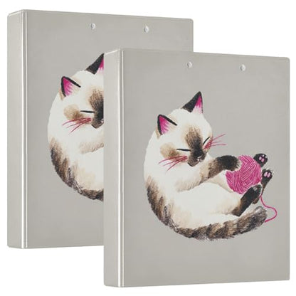 Fustylead Naughty Siamese Cat 3 Ring Binder, D-Rings 1.5" Hardcover Folder, Fits 200 Sheets of A4 Paper, Durable Clipboard & Clean View with Inside Pockets for School Home Office - size: 12.4x10.63x2.36 Inch-1 Pack