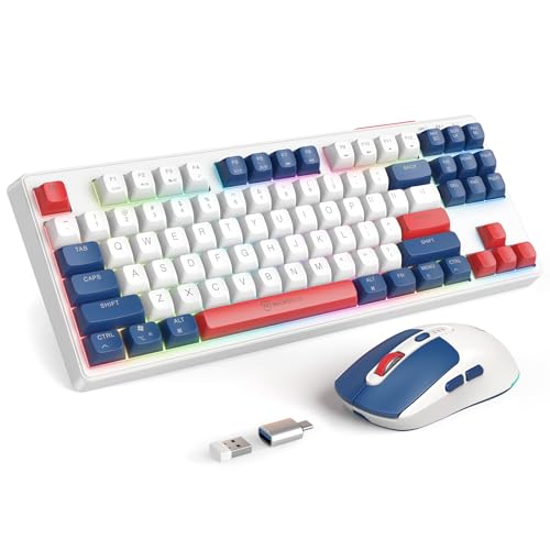 2.4G Wireless Keyboard and Mouse Combo, RGB Backlit Keyboard Mouse Set for Windows, Android & MacOS, Aesthetic Keyboard Mouse with USB & Type-C Dongle for PC Computers, Macbooks & Laptops, Blue - color: Blue