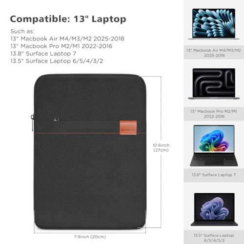 NIDOO 13 Inch Laptop Sleeve Case Protective Carrying Bag Computer Cover for 13.6" 13" MacBook Air/ 14" MacBook Pro/13 MacBook Neo/ThinkPad X13 L13 E14 L14 T14s/ Yoga 7/ ThinkBook 14/13.4" XPS 13 - color: Midnight Black, size: 13 inch