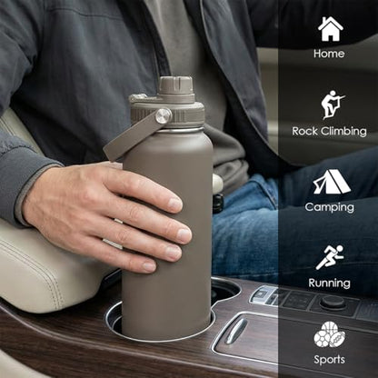 Insulated Stainless Steel Water Bottle 32oz, Vacuum Chug Lid Travel Tumbler for Men Friends Dad Brothers, Birthday Christmas Fathers Day (Dark Grayish Brown) - color: Solid Color 3