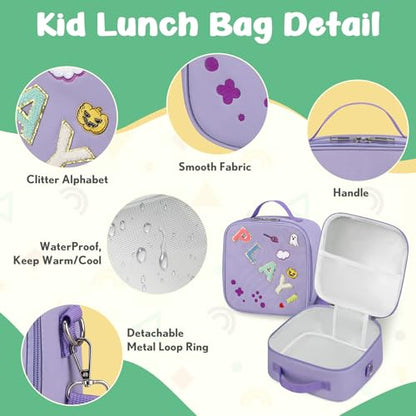 Kids Bento Box - 4 Compartment, Leak-Proof, with Soup Thermo | 9oz Soup Thermo Included, Insulated Lunch Bag, For Boys & Girls, School & Travel - color: Play-Purple