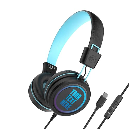 MEE audio KidJamz KJ55 Personalized USB-C Safe Listening Wired Headphones for Kids with Custom LED-Backlit Design, Volume Limiter, & Microphone for iPhone 15, iPad, & USB Type C Devices (Black) - color: Black, style: USB-C Customized