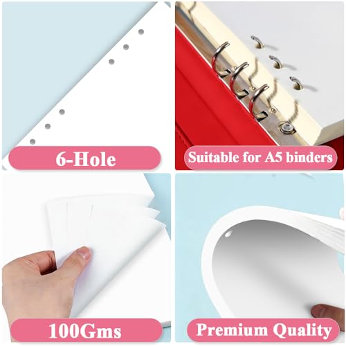 (3-Pack) A5 Blank Paper - 6-Hole Punched Paper Refills for A5 Binder, 240 Sheets/480 Pages Printer Paper, 100gsm, White, 5.6'' x 8.2'' - size: 5.8"x8.2", style: 3-Pack