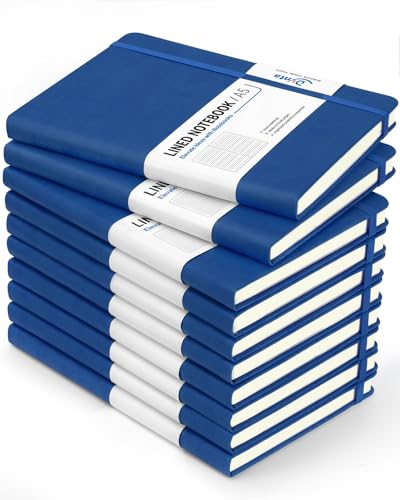 Dynta Hardcover Journal Notebooks, 10 Packs A5 Lined Journals Bulk for Writing 200 Pages/100Sheets, 8.4 x 5.8 inch, Classic Ruled Notebook for Work/Travel/College/Note Taking(Blue) - color: Blue