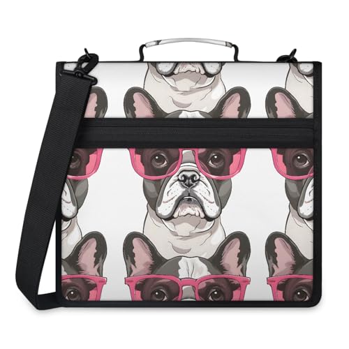 Bulldog Pet Cute Puppy Zipper Binder, 3-Ring Binder with Handle Shoulder Strap, Multiple Pockets & Storage Organizer Case - color: Multicolor 16