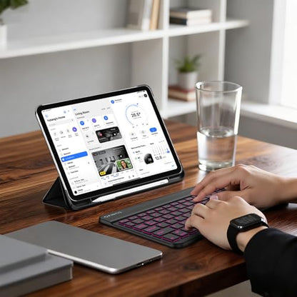 FINTIE 10-Inch Ultrathin Wireless Bluetooth Backlight Keyboard | [7 Color Backlit] Rechargeable Keyboard Compatible with iPad Samsung Tablet, iPhone Smartphone, iOS, Android - color: Classic Black