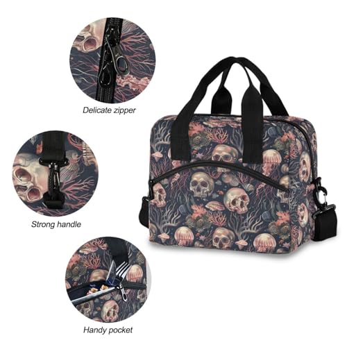 ALAZA Skulls and Jellyfish Insulated Lunch Bag Women Men Portable Reusable Cooler Lunch Tote Bag for Work Office Picnic College - color: Multi 06