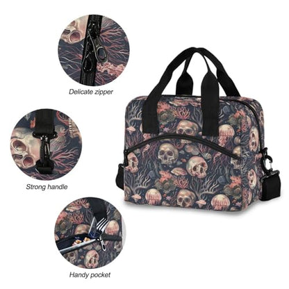 ALAZA Skulls and Jellyfish Insulated Lunch Bag Women Men Portable Reusable Cooler Lunch Tote Bag for Work Office Picnic College - color: Multi 06