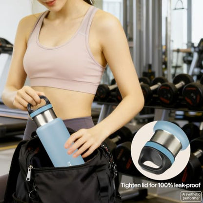 BJPKPK Insulated Water Bottle 18OZ Stainless Steel Water Bottle with Handle Double Walls Vacuum Insulated BPA Free Flask, Light Blue - color: Light Blue, size: 18 Ounces