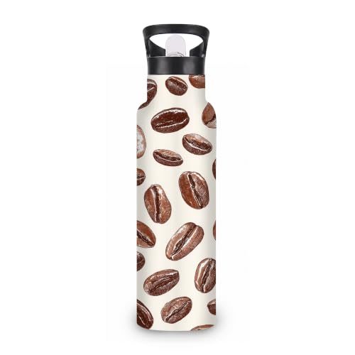 Coffee Bean Insulated Water Bottle with Straw 20 oz,Brown Vintage Stainless Steel Leak Resistant Double Wall Water Bottles with Handle for Gym Sports Travel Outdoor - color: Coffee Bean,Brown Vintage