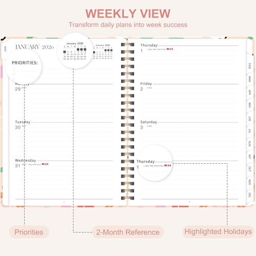 2026 Planner, Weekly and Monthly Calendar Planner Agenda, Jan 2026 - Dec 2026, Planning Academic Book, Office Desk Accessories and School Supplies - A5 (6.3'' x 8.5'') - color: C-Colorful Capers