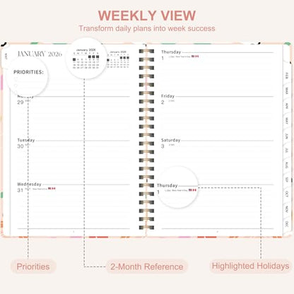 2026 Planner, Weekly and Monthly Calendar Planner Agenda, Jan 2026 - Dec 2026, Planning Academic Book, Office Desk Accessories and School Supplies - A5 (6.3'' x 8.5'') - color: C-Colorful Capers