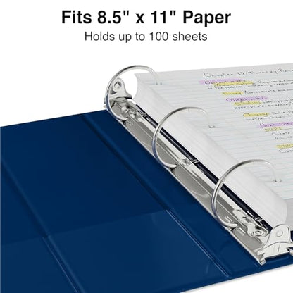 Staples Non‑View Binder, 1/2‑Inch 3‑Ring, Navy, Lightweight & Durable, Round Rings, Holds 100 Sheets, 3‑Pack - color: 3 Pack, size: 0.5" Inch, style: Navy