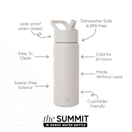 Simple Modern Kids Water Bottle with Straw Lid Vacuum Insulated Stainless Steel Metal Thermos Bottles | Reusable Leak Proof BPA-Free Flask for School | Summit Collection | 18oz, Almond Birch - color: -Almond Birch, style: 18oz
