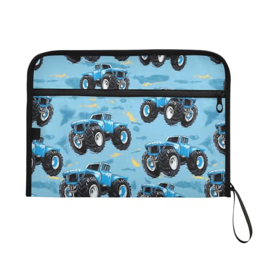 Gredecor 13 Pockets File Folder Organizer A4/Letter Water Resistant Document Bag with Zipper Filing Folder Expanding File Pouch Storage for School Office, Blue Monster Trucks - color: Blue Monster Trucks