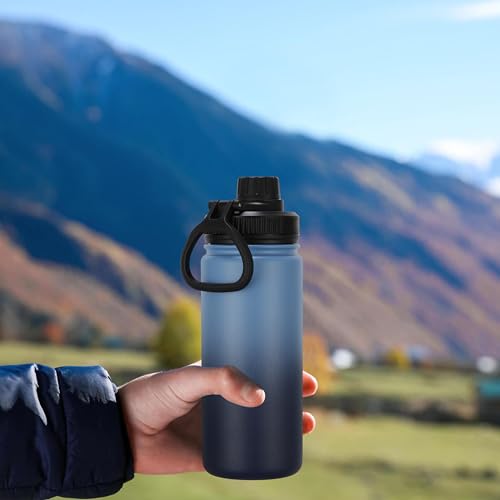 DOMICARE 16 oz Kids Water Bottle for School Stainless Steel Double Wall Vacuum Insulated Water Bottle with Straw lids & Spout Lid, Leakproof BPA Free (Blue/Navy,1) - color: Blue/Navy, size: 16 Ounces