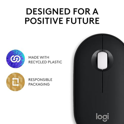 Logitech M350s Pebble 2 Bluetooth Wireless Mouse - Black | Slim, portable, lightweight, customizable button, quiet clicks, easy-switch for Windows, macOS, iPadOS, Android, Chrome OS - color: Black
