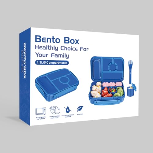 Amathley Bento Box Adult Lunch Box Kids,Lunch Containers for Adults/Kids/Toddler,5 Compartments Bento Lunch Box with Sauce Vontainers,Microwave & Dishwasher & Freezer Safe,BPA-Free (Navy) - color: Navy