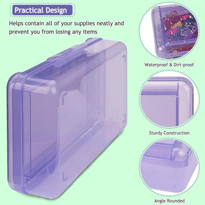 SFLHHDM Large Pencil Box, Double Layer Capacity Pencils Holders, Clear Hard Pen Case with Snap-tight Lid, Plastic Pencil Case for Office School, Pen Boxes Storage School Box (Clear Purple-1pcs) - color: Clear Purple-1pcs