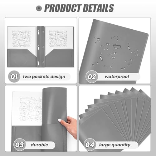 Lincia 100 Pcs Plastic Folders with Pockets and Prong Folders with Prongs 2 Pockets for Office, School for Students, Teachers, Office Workers(Gray) - color: Gray