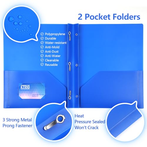 KTRIO 16 Pack 3 Prong Folders, Clear Front Pocket, Letter Size, 4 Colors | Clear Front Pocket, 3 Prong Fasteners, Heavy Duty Poly, Letter Size Fit, 16 Pack 4 Colors - size: 16 Pack, style: 3 Prongs