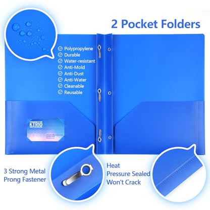 KTRIO 16 Pack 3 Prong Folders, Clear Front Pocket, Letter Size, 4 Colors | Clear Front Pocket, 3 Prong Fasteners, Heavy Duty Poly, Letter Size Fit, 16 Pack 4 Colors - size: 16 Pack, style: 3 Prongs