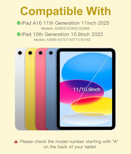 Hamile for iPad 11th 10th Generation Case with Keyboard - 7 Colors Backlit Wireless Detachable Folio Keyboard Cover with Pencil Holder for iPad 11-inch A16 2025 10th Gen 10.9 Inch 2022 (Yellow) - color: Yellow