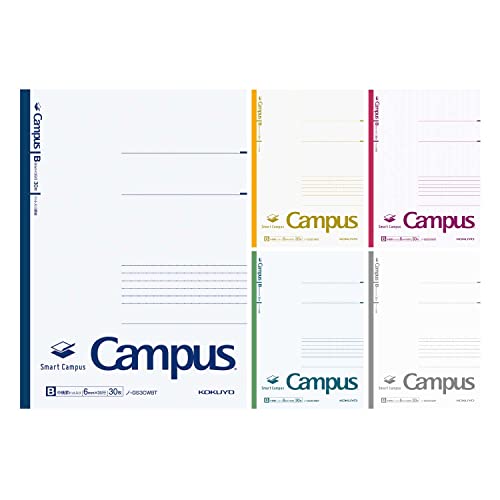 KOKUYO Composition Notebooks, 5 Pack Smart Campus Semi-B5 Comp Book with Dot A 7mm Ruled, 30 Sheets, School Lined Notebook in White, Journal Notebook for Women Work Study Note Taking (NO-GS3CWATX5) - color: White