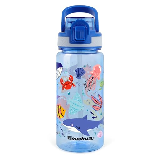 Kids Water Bottle for School, 20 Oz Plastic Water Bottle with Silicone Spout and Pop-Up Cover, BPA Free & Dishwasher Safe (Marine Animals) - color: Marine Animals, size: 20 Ounces