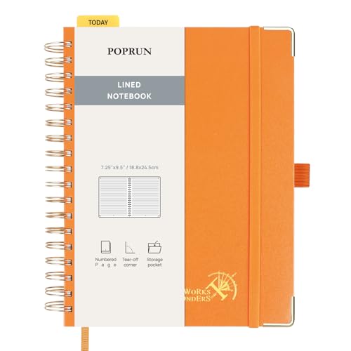 POPRUN B5 Lined Spiral Notebook 120GSM Hardcover Journal Orange | 7-1/4 x 9-1/2", 220 Pages College Ruled Notebooks, Journals for Work, School, Note Taking Writing, Journaling - color: Orange, size: 7.25 x 9.5 inches