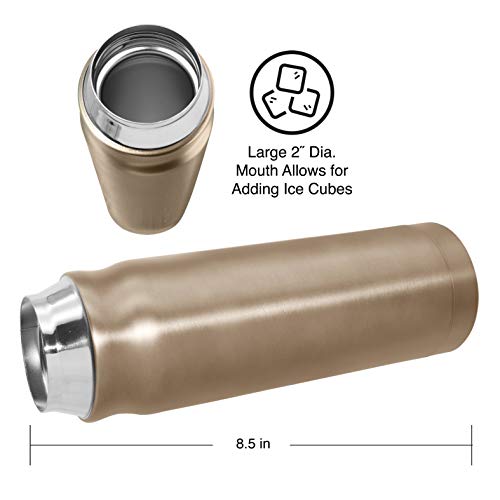 OGGI Caliber Stainless Steel Travel Water Bottle- Insulated Coffee Mug, Metal Water Bottle, Sports Bottle, Water Flask, Travel Bottles, 17oz, Champagne - color: Champagne