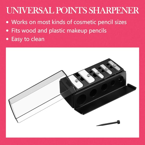 Honoson 2 Pcs 5 Hole Cosmetic Long Point Manual Pencil Sharpener with Plastic Lid Makeup Eyeliner Pencil Sharpener(Pink Black) - color: Pink Black