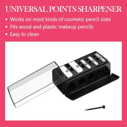 Honoson 2 Pcs 5 Hole Cosmetic Long Point Manual Pencil Sharpener with Plastic Lid Makeup Eyeliner Pencil Sharpener(Pink Black) - color: Pink Black