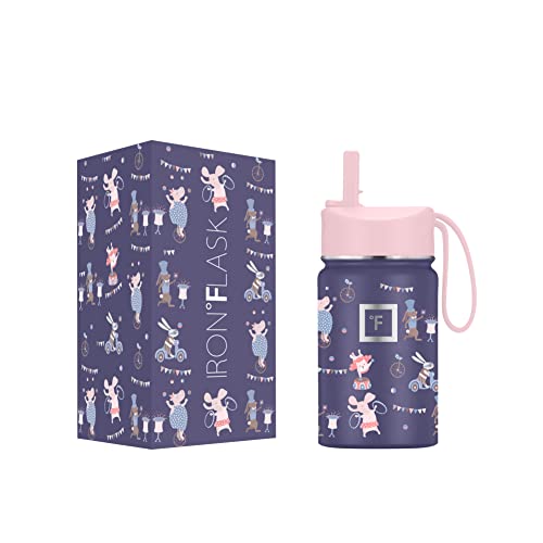 IRON °FLASK Kids Water Bottle - Straw Lid, 20 Name Stickers, Vacuum Insulated Stainless Steel, Double Walled Tumbler Travel Cup, Thermos Mug - Fiesta, 10 Oz - color: Fiesta, size: 10 Ounces