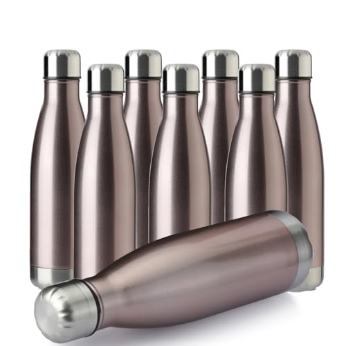 MEWAY 17oz Sport Water Bottle 8 Pack Vacuum Insulated Stainless Steel Leak-Proof Double Wall Cola Shape Water Bottle,Keep Drinks Hot & Cold (Rose Gold,8 Pack) - color: Rose Gold