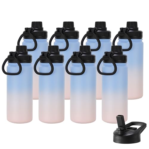 DOMICARE 16 oz Kids Water Bottle for School Stainless Steel Double Wall Vacuum Insulated Water Bottle with Straw lids & Spout Lid, Leakproof BPA Free (Blue/Pink,8) - color: Blue/Pink, size: 16oz/8 Pack