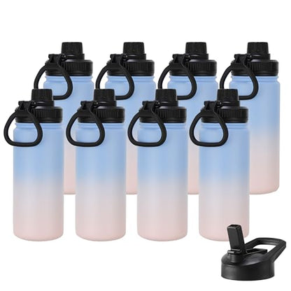 DOMICARE 16 oz Kids Water Bottle for School Stainless Steel Double Wall Vacuum Insulated Water Bottle with Straw lids & Spout Lid, Leakproof BPA Free (Blue/Pink,8) - color: Blue/Pink, size: 16oz/8 Pack
