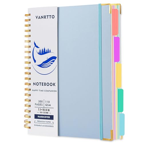 VANRTTO Hardcover 5 Subjects Spiral Notebook College Ruled Lined B5 Blue | B5 Notebooks for Work 300 Pages Spiral Notebook 110 GSM College Ruled Journals, Hardcover Notebooks on Removable Divider Tabs - color: B5 BLUE, size: 8.0 x 10 IN B5