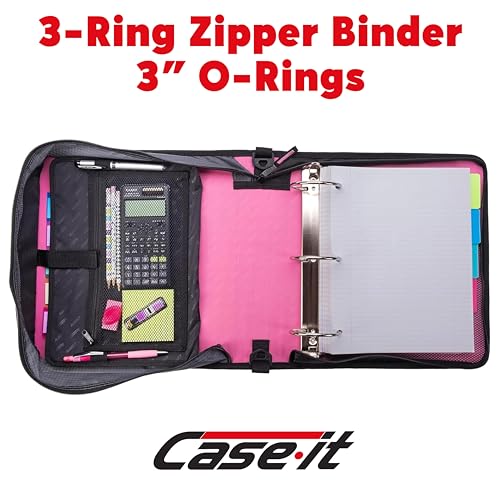 Case-it Mighty Zip Tab Zipper Binder, 3" O-Ring with 5-Color tabbes, Expanding File Folder and Shoulder Strap and Handle, D-146-Light Pink (Pack of 6) - color: Light Pink, size: (Pack of 6)