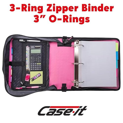 Case-it Mighty Zip Tab Zipper Binder, 3" O-Ring with 5-Color tabbes, Expanding File Folder and Shoulder Strap and Handle, D-146-Light Pink (Pack of 6) - color: Light Pink, size: (Pack of 6)