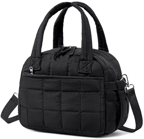 LEDAOU Large Quilted Insulated Lunch Bag for Women, 13L Puffy Lunch Tote with Adjustable Shoulder Strap, Reusable Water-Resistant Lunch Box for Work, School, Picnic & Travel - color: Black, size: Large 13L