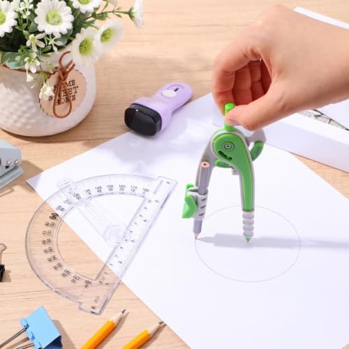 Zonon 2 Pcs Student Protractor and Compass Set, Student Geometry Math Drawing Compass and 180 Degree 6 Inch Protractor with Swing Arm for Drawing Measuring School Office (Green and Clear) - color: Green and Clear
